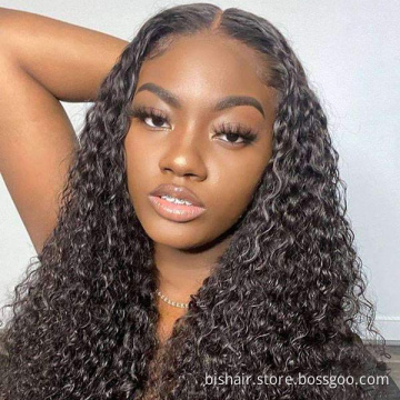 BIS Brazilian 100% Human  Hair 4x4 Jerry Curly Waves Wig For Black Women, 150 Density Wigs With Transparent Lace Closure Wig